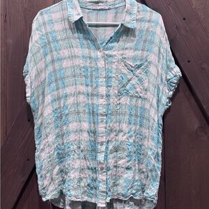 Blue and White Plaid Women's Top